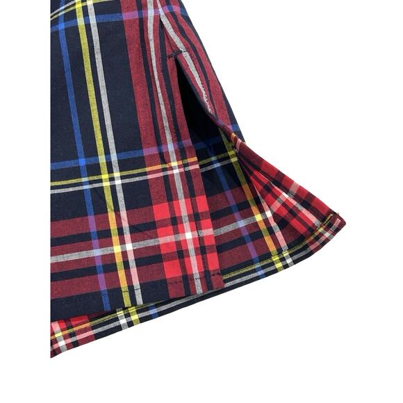 Talbots Split Neck Tunic Top Womens Size L Petite PL Cabin Plaid Blue & Red - Picture 5 of 7